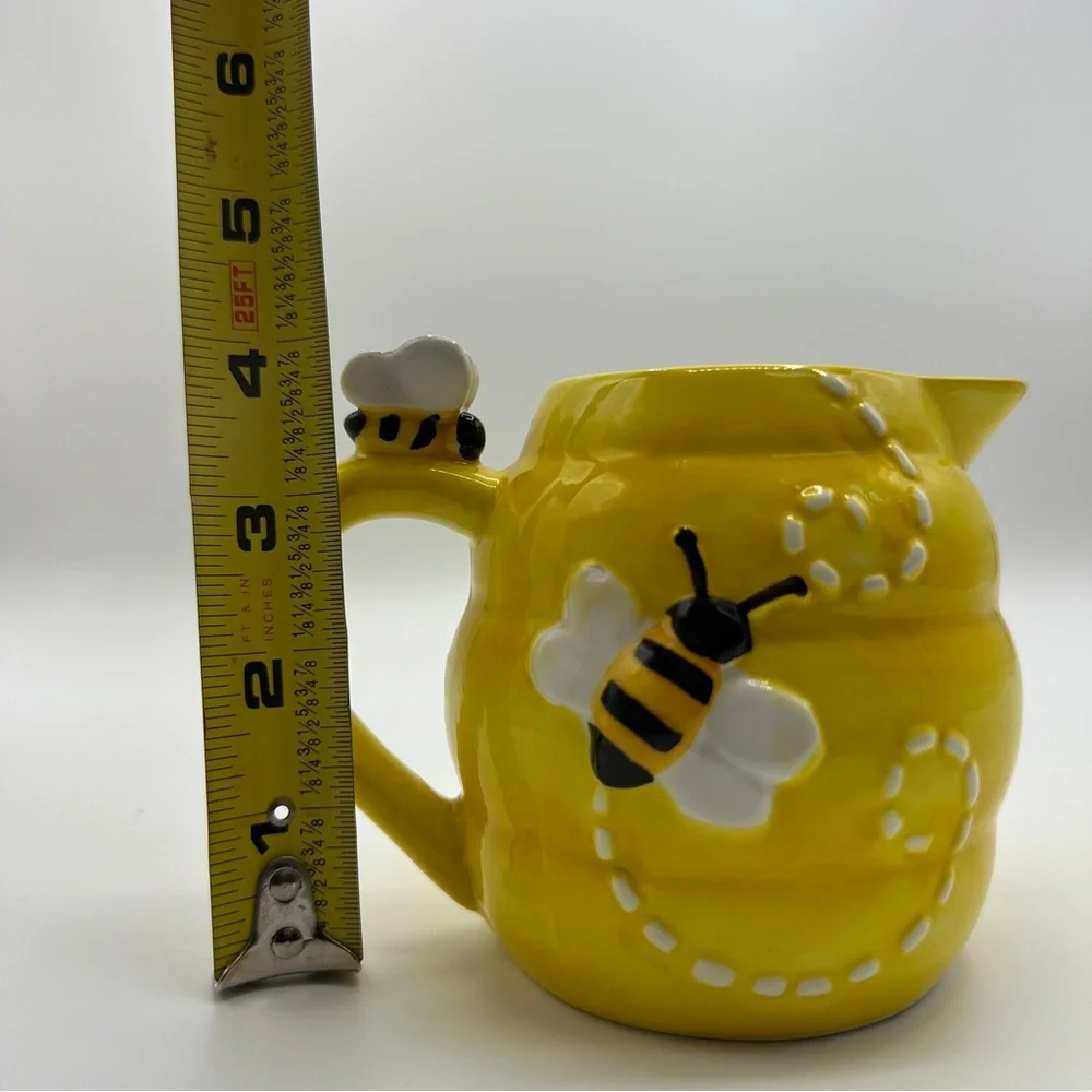 Pier 1 Imports Hand Painted Dolomite‎ Yellow Bee Honeycomb Creamer - Picture 12 of 15